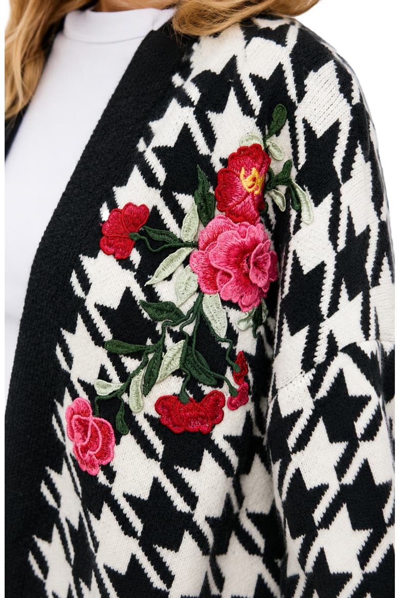 Floral Houndstooth Knit Cardigan, Alternate, color, BLACK