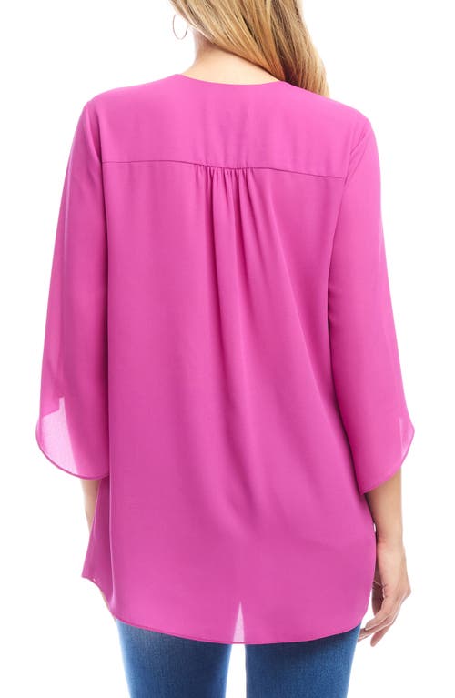 Karen Kane Crossover Hem Asymmetric Top In Bright Pink