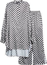 Dressed in Lala Checkerboard Button-Up Satin Shirt & Pants Set