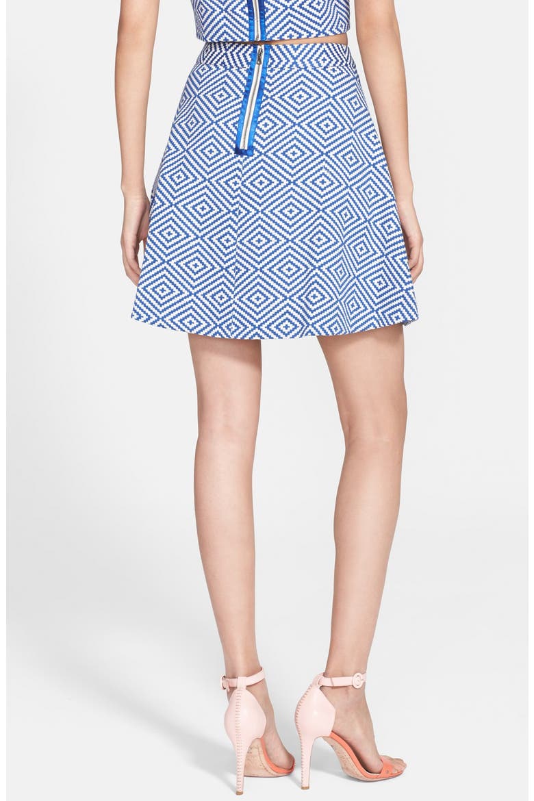 Piece & Co. and Alice + Olivia 'Vernon' Jacquard Flared Skirt, Alternate, color, BLUE/ WHITE
