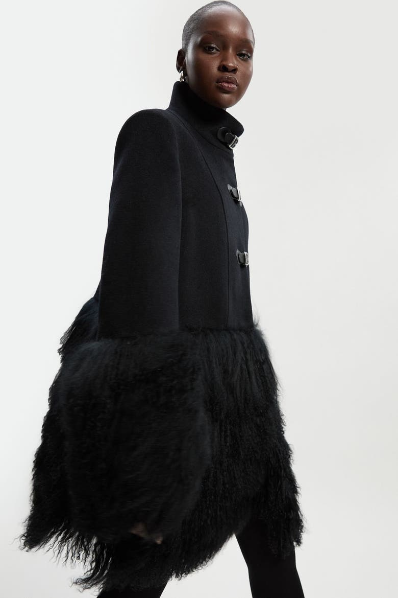Brushed Wool Buckle Detail Short Coat, Alternate, color, Black