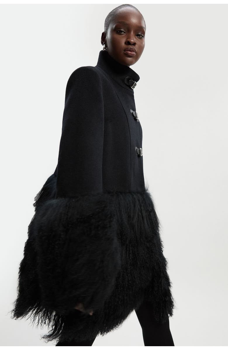 Karen Millen Brushed Wool Buckle Detail Short Coat, Alternate, color, Black