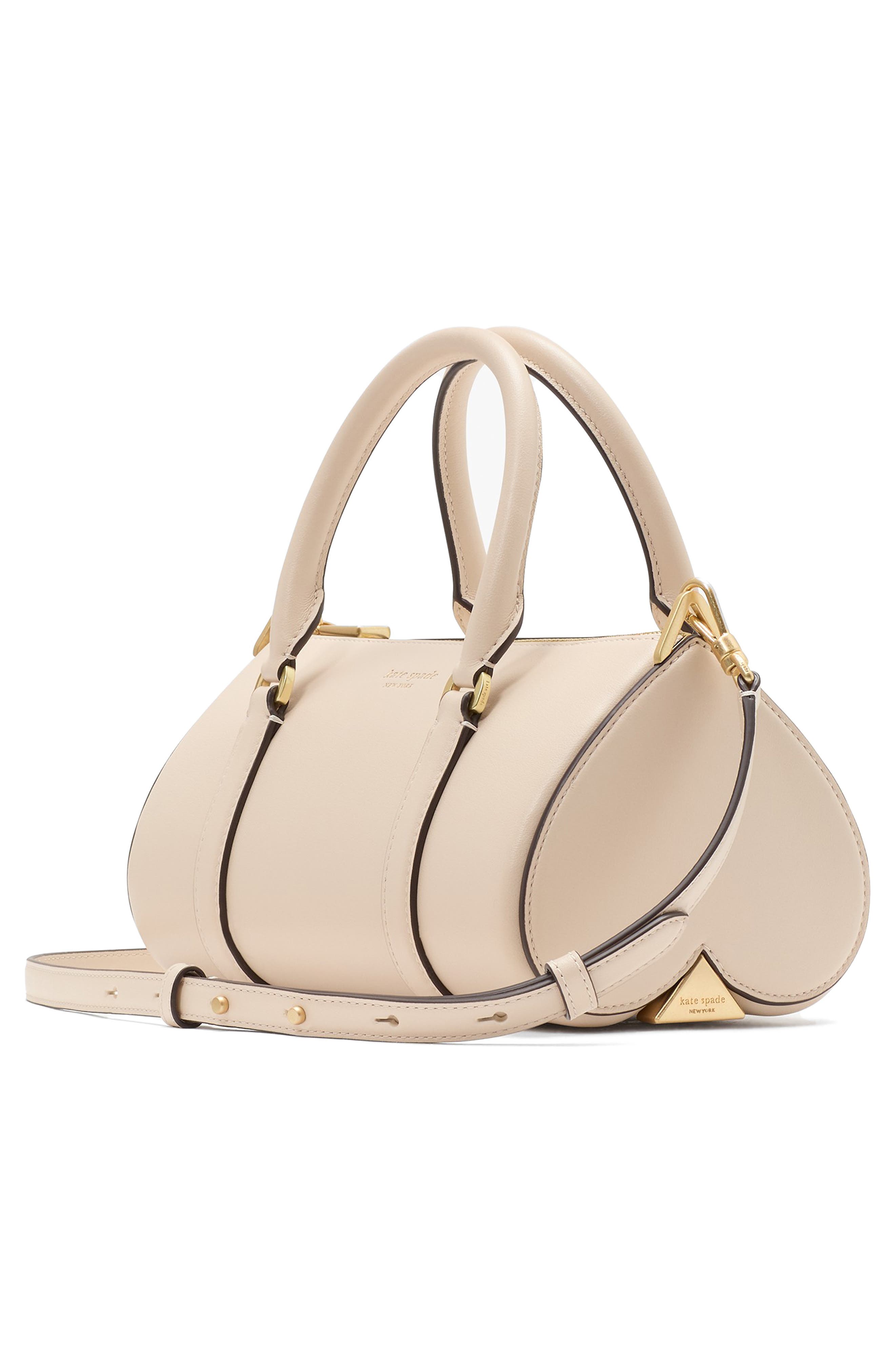 Kate Spade New York spade icon fine grain leather barrel bag, Alternate, color, Milk Glass