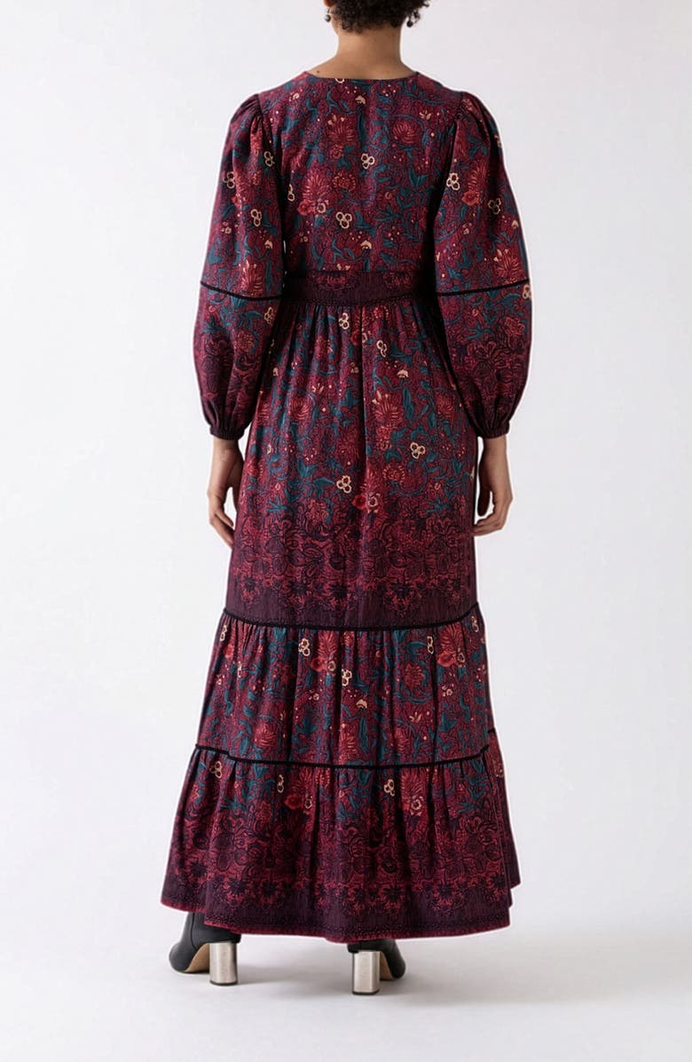 Celina Moon Myra Long Sleeve Cotton Maxi Dress, Alternate, color, Burgundy