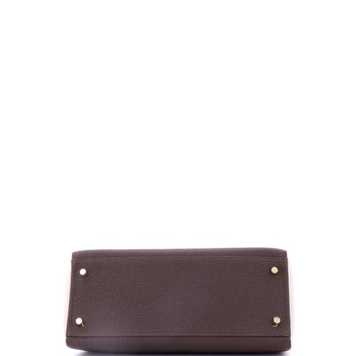 Pre-owned Hermes Hermes Kelly Handbag Bicolor Togo With Brushed Gold Hardware 28 In Brown