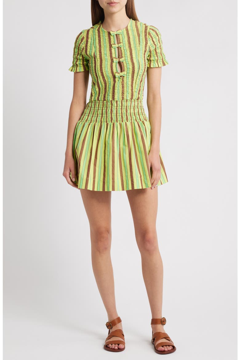 Saffy Smocked Stripe Organic Cotton Minidress, Main, color, LIME