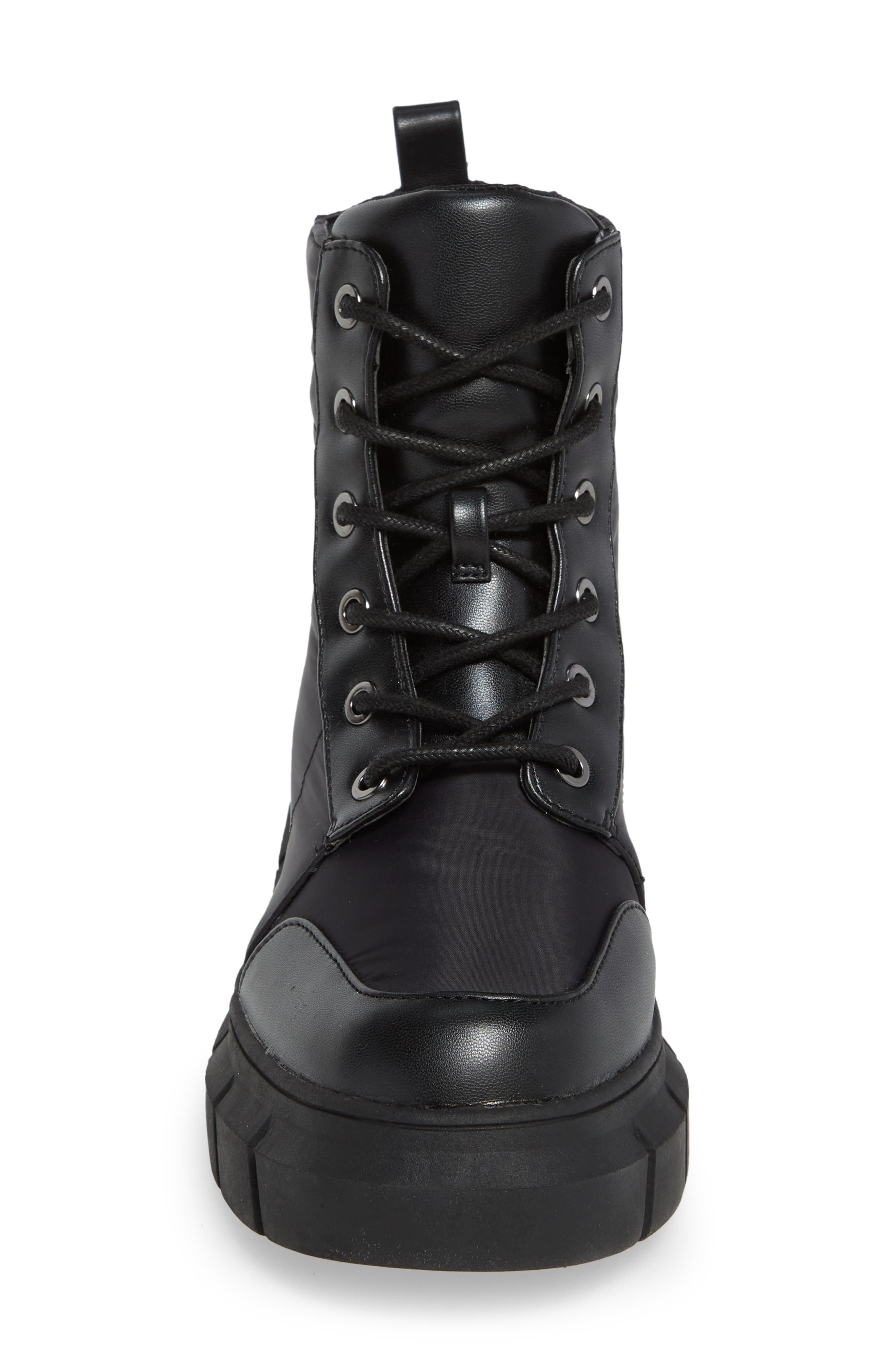 Noa Quilted Lug Sole Lace-Up Boot, Alternate, color, BLACK