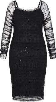 City Chic Sofie Swiss Dot Long Sleeve Cocktail Dress