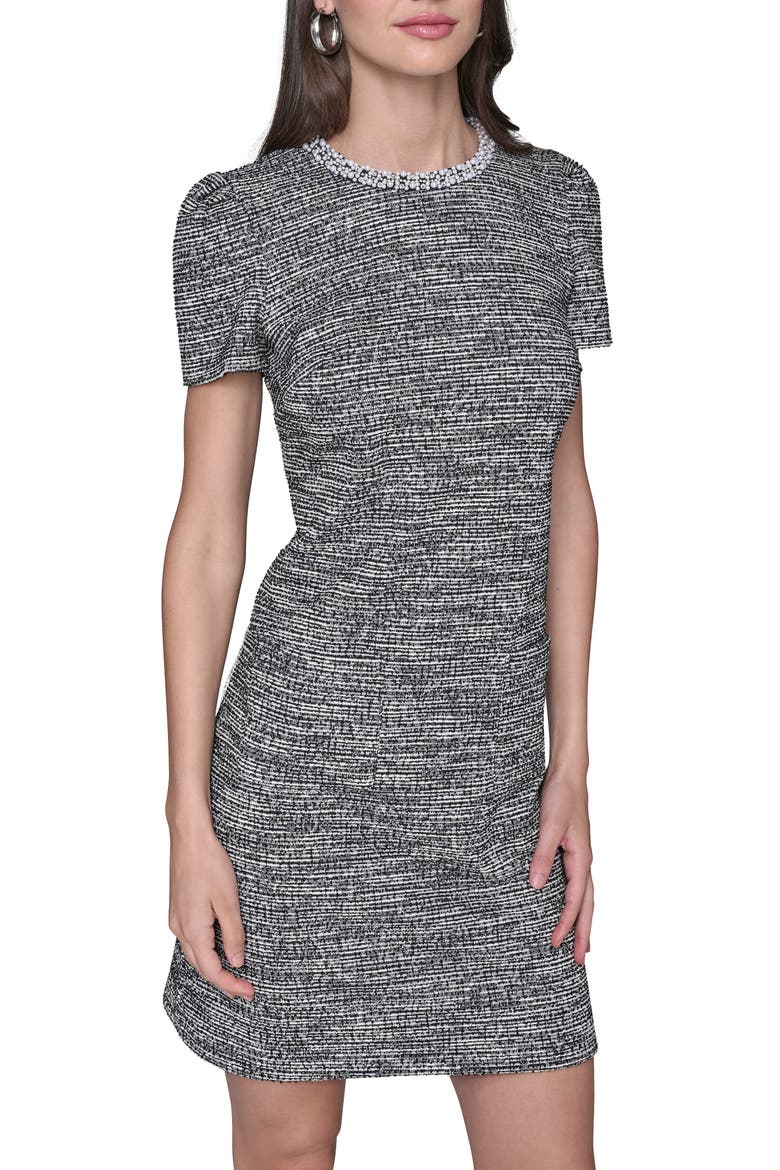 Embellished Tweed Knit Sheath Dress, Alternate, color, BLACK/ SOFT WHITE