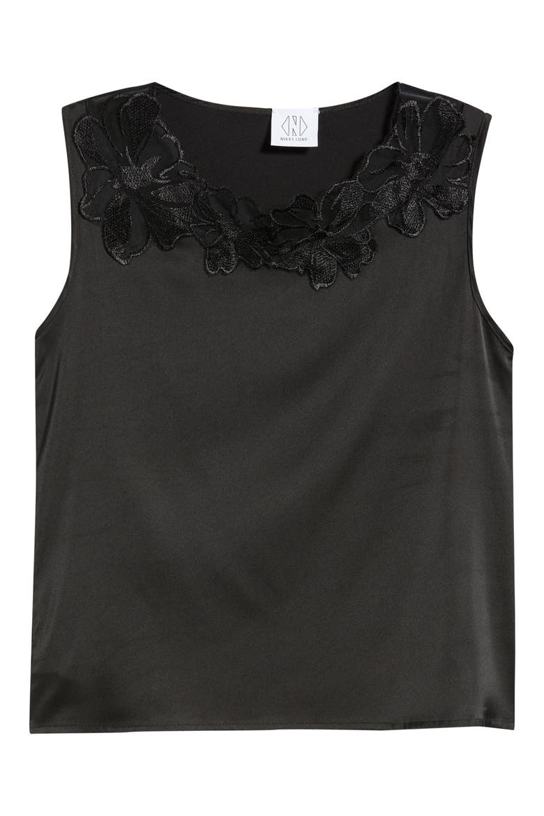 Camille Sleeveless Floral Appliqué Top, Alternate, color, BLACK