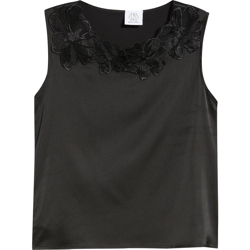 Nikki Lund Camille Sleeveless Floral Appliqué Top In Black