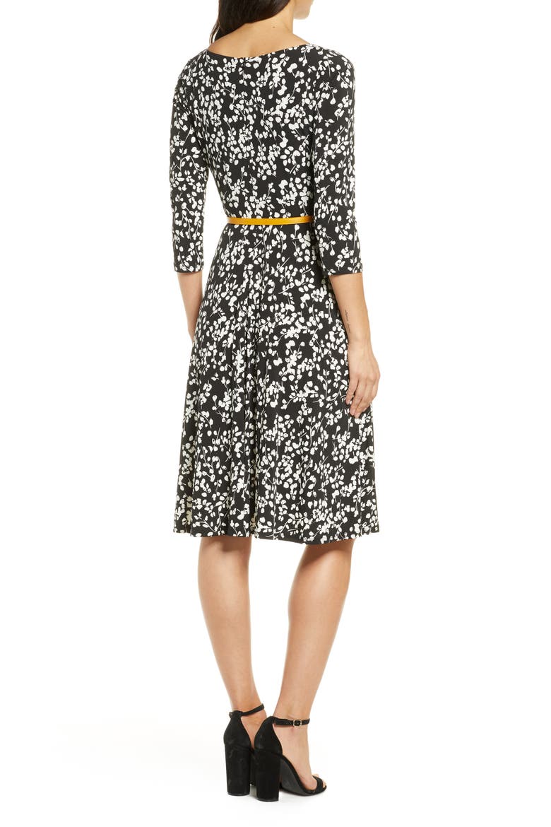 Belted Fit & Flare Dress, Alternate, color, BLACK/ IVORY