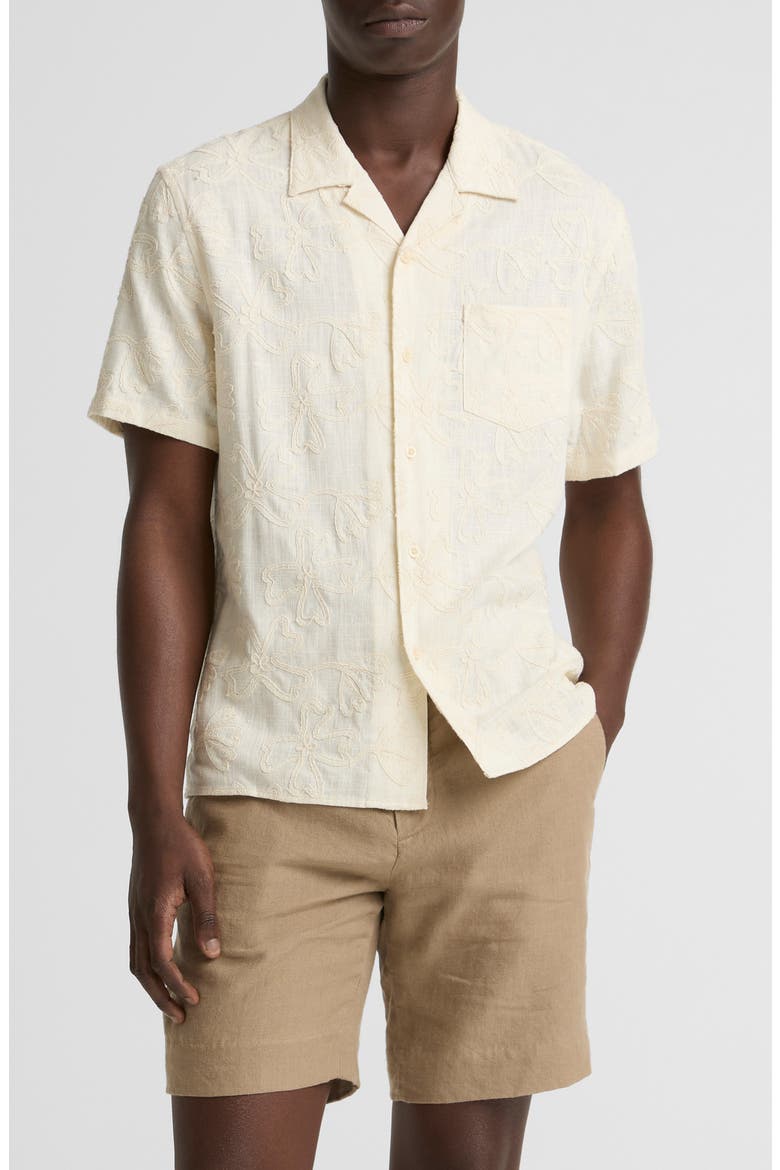 Embroidered Floral Camp Shirt, Main, color, BLANCO