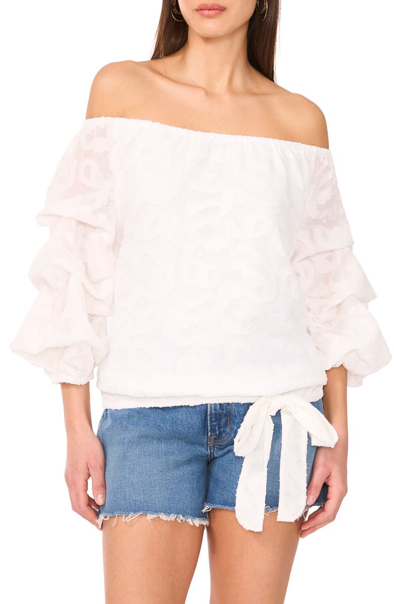 Vince Camuto Jacquard Off the Shoulder Bubble Sleeve Top, Main, color,