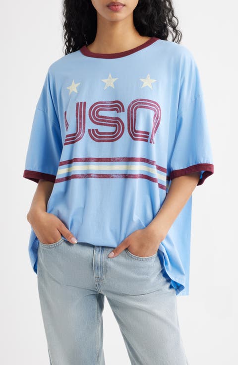 USA World Cup Oversized Graphic Ringer Tee