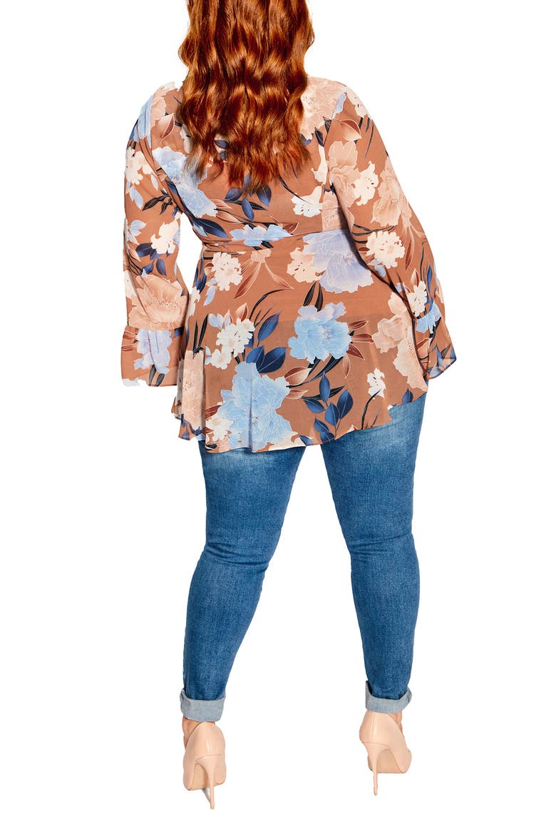 Caroline Floral V-Neck Tunic Top, Alternate, color, FUDGE TENDER FL