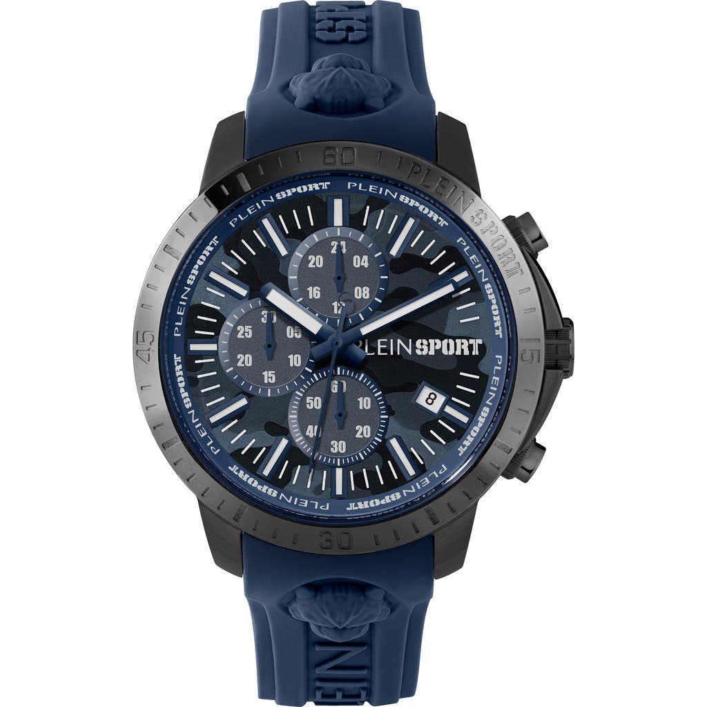 Philipp Plein Sport Camo Dial Three-hand Quartz Silicone Strap Watch, 43mm In Blue