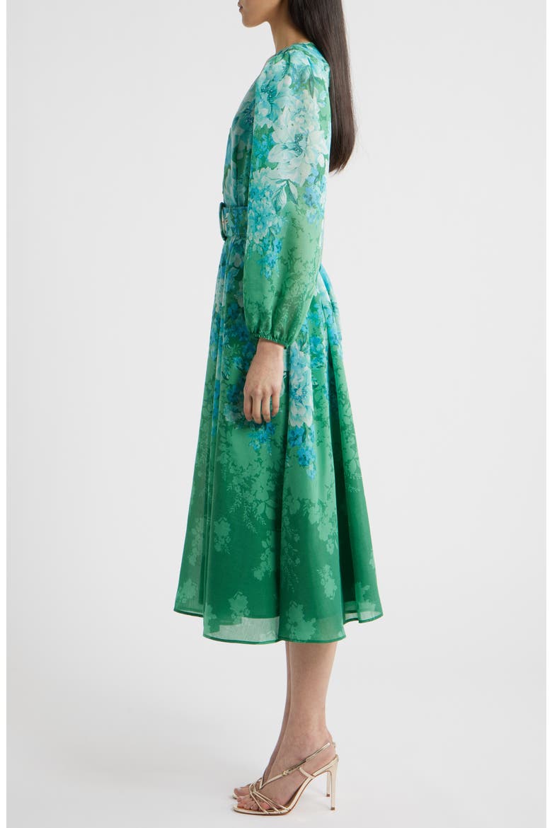Long Sleeve Floral Print Midi Dress, Alternate, color, GREEN
