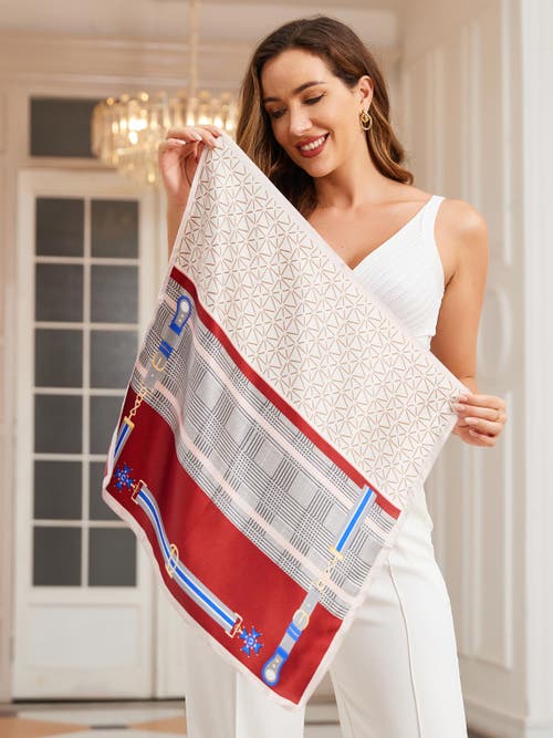 Silksilky Pure Silk Printed Designer Square Scarf In Burgundy