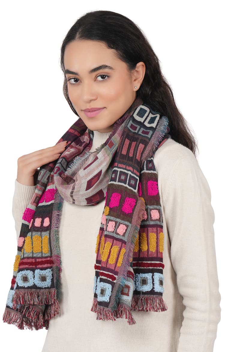 Embroidered Cotton & Wool Fringe Scarf, Alternate, color, WINE