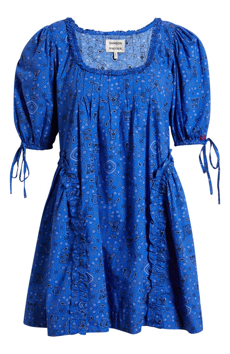 Damson Madder Meri Pleated Puff Sleeve Cotton Mini Sundress, Alternate, color, Blue