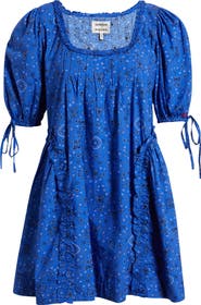 Damson Madder Meri Pleated Puff Sleeve Cotton Mini Sundress