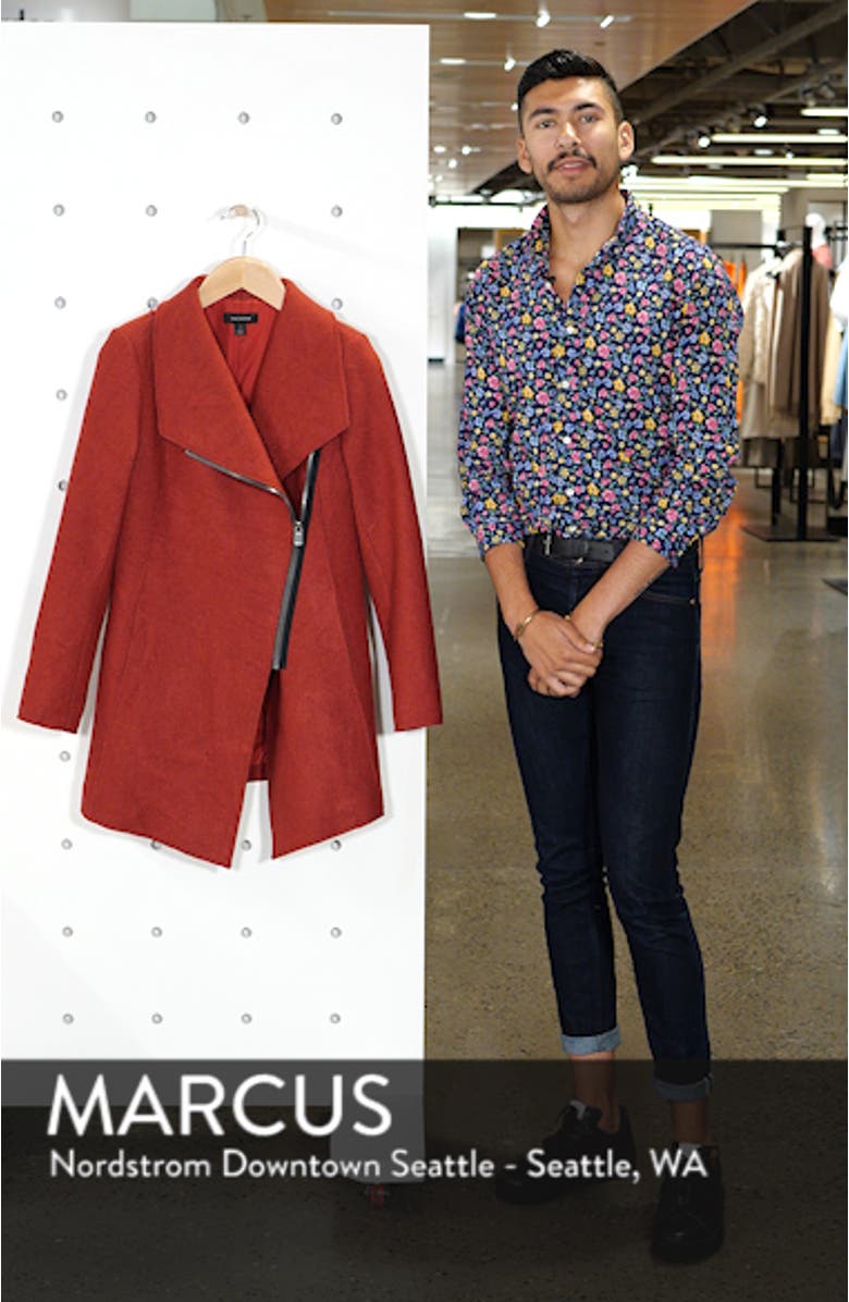 Asymmetrical Zip Boiled Wool Blend Coat, sales video thumbnail