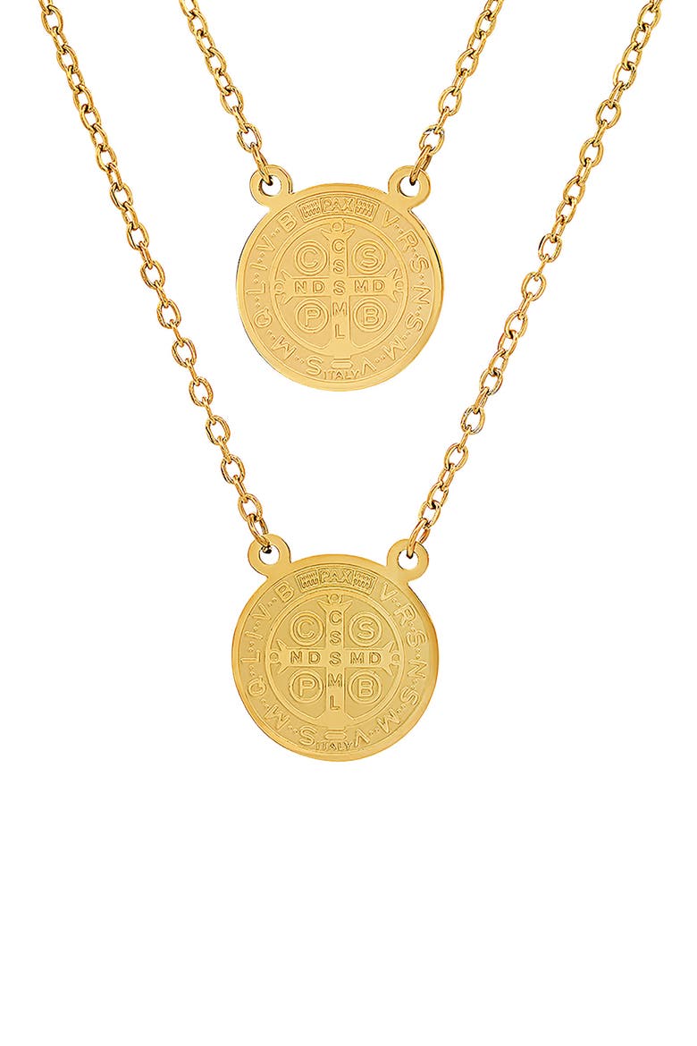 18K Gold Plated Stainless Steel Double Coin Pendant Necklace, Main, color, YELLOW