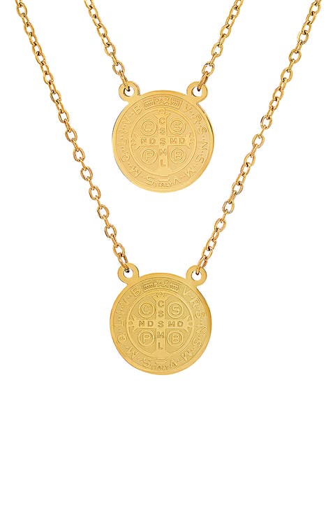 18K Gold Plated Stainless Steel Double Coin Pendant Necklace