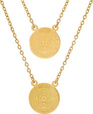 HMY JEWELRY 18K Gold Plated Stainless Steel Double Coin Pendant Necklace