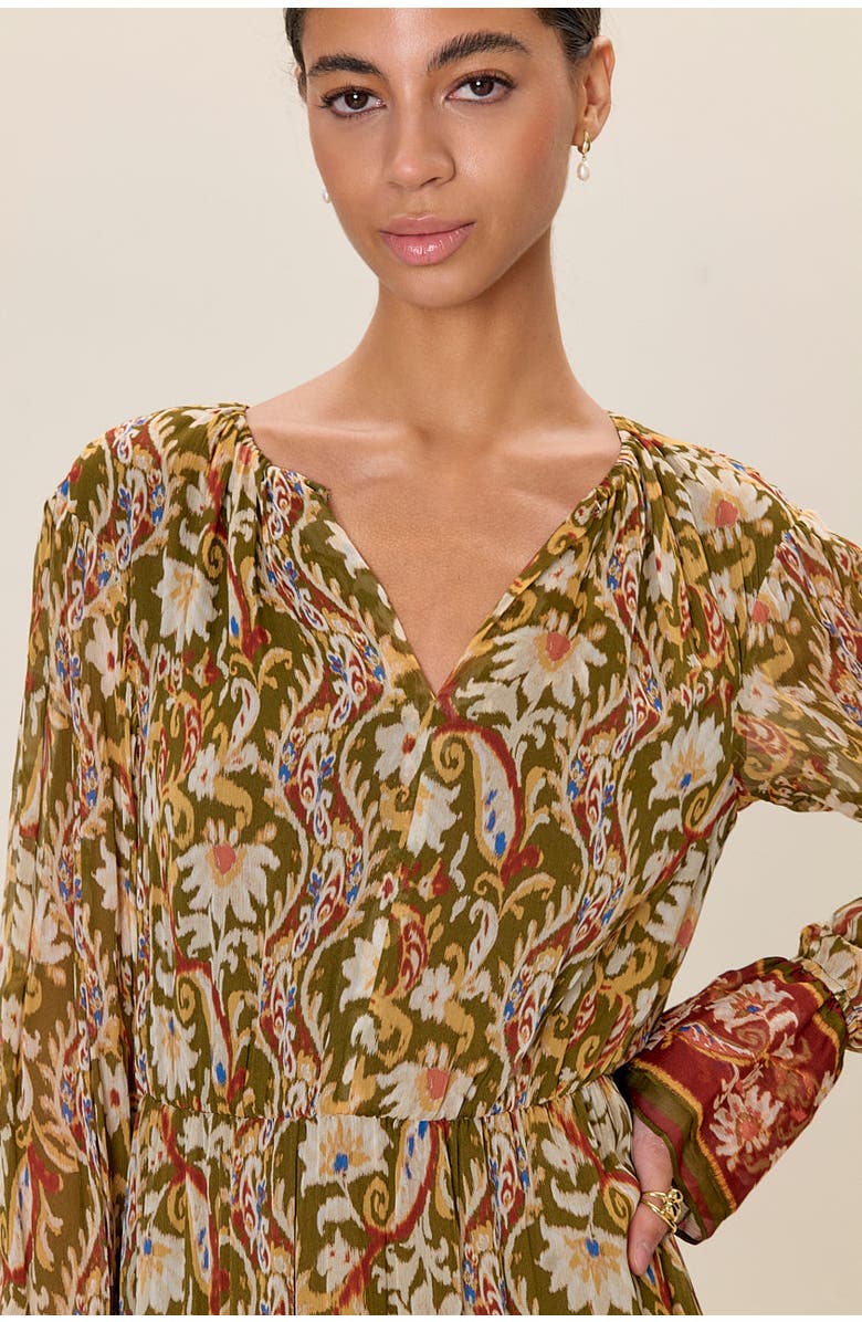 Rebecca Taylor Isha Long  Sleeve Dress, Alternate, color, Pesto Combo