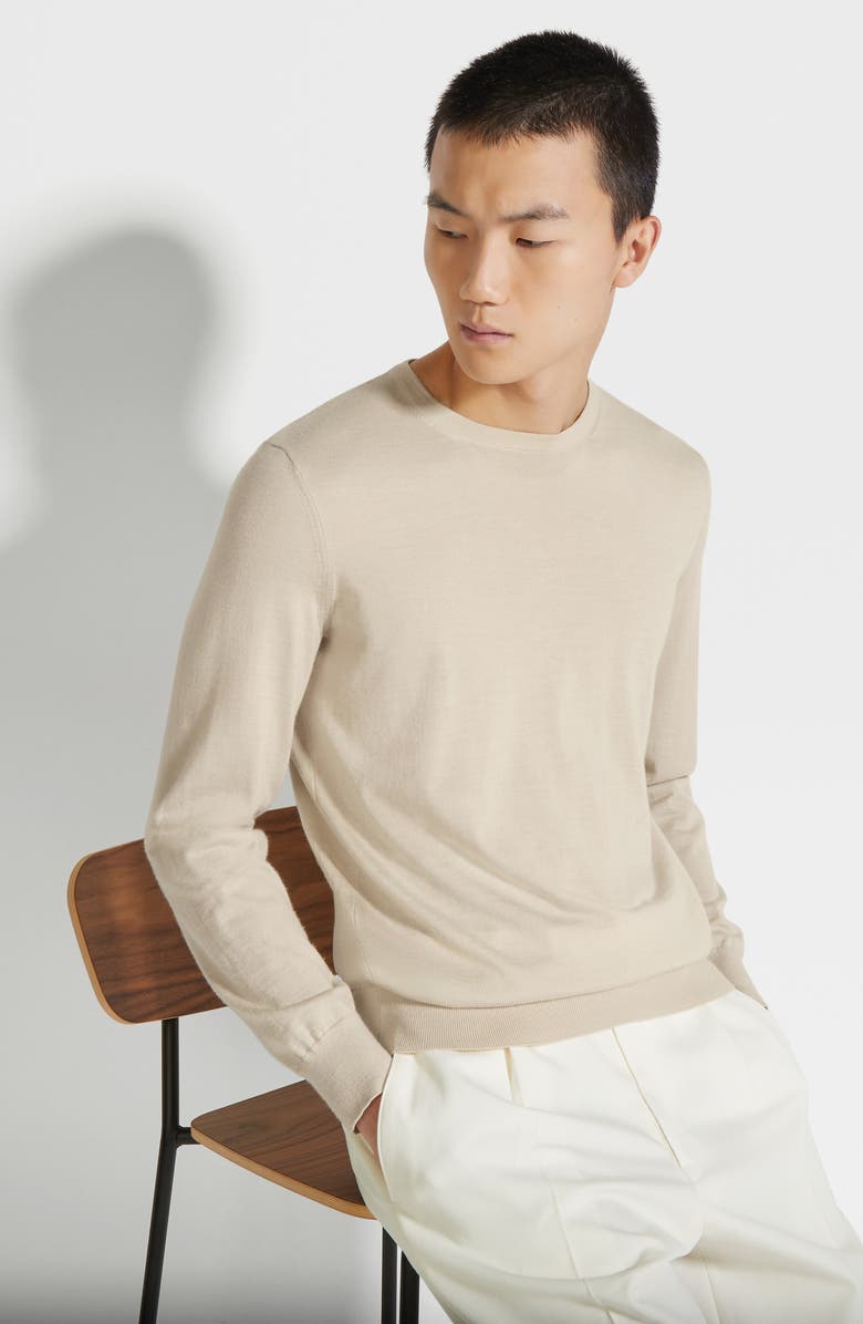 ZEGNA Cashseta Cashmere & Silk Sweater, Alternate, color, Iuta Beige