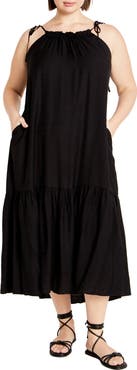 City Chic Erica Tiered Tie Strap High-Low Dress