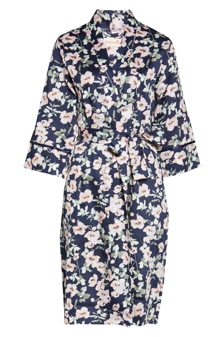 Poppies Cotton Robe, Alternate, color, NAVY