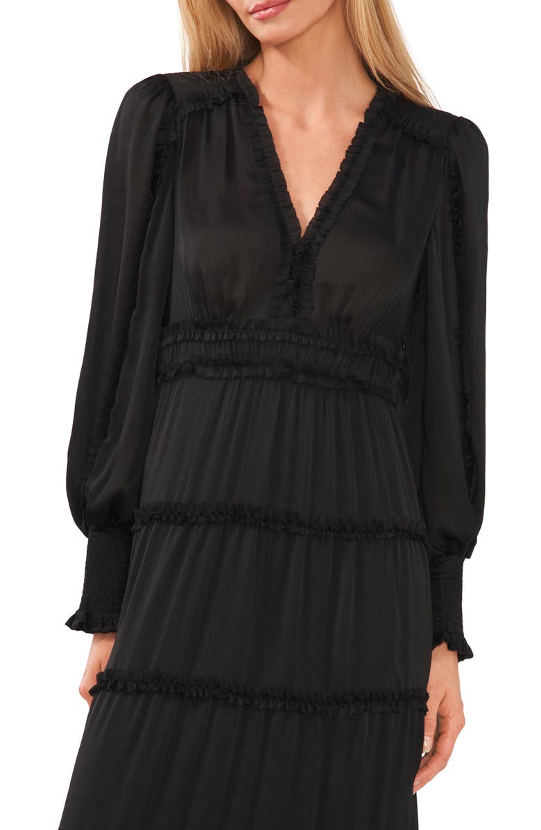 CeCe Ruffle Long Sleeve Satin Maxi Dress, Alternate, color, 