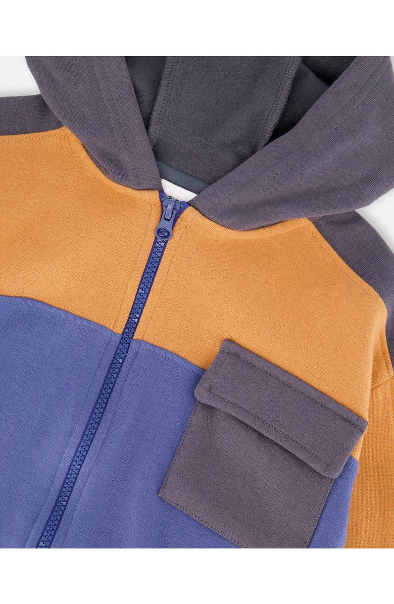 Deux par Deux Full Zip Fleece Color Block Sweatshirt, Alternate, color, Blue