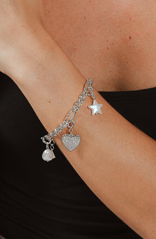 Sterling Forever Rhodium Plated Tegan Textured Long Link Bracelet In Silver