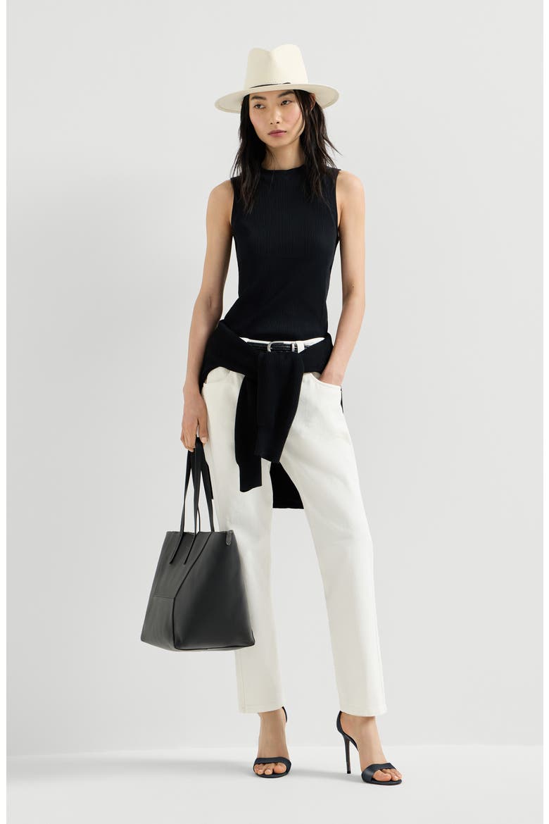 Ribbed jersey top, Alternate, color, Black