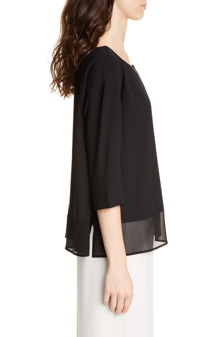 Chiffon Hem Silk Top, Alternate, color, BLACK