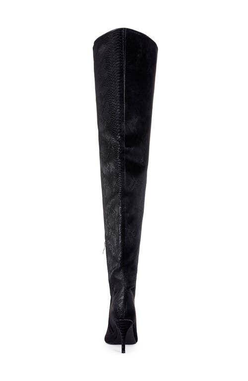 Azalea Wang Halina Snakeskin Embossed Thigh High Boot In Black