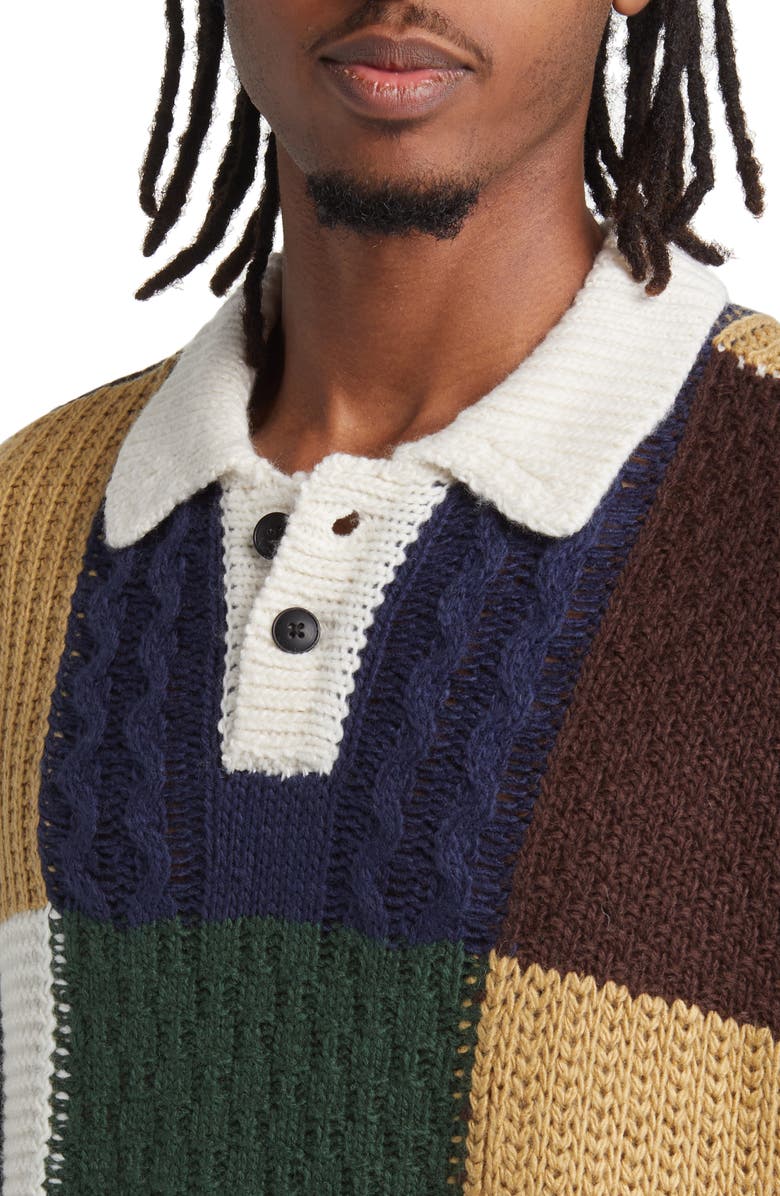 Obey Oliver Patchwork Polo Sweater, Alternate, color, 