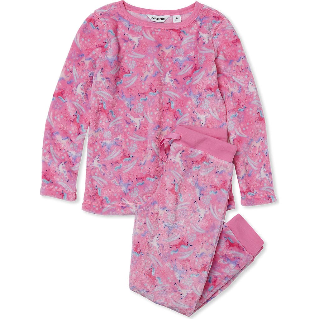 Lands' End Kids Long Sleeve Plush Fleece Pajama Set In Pink
