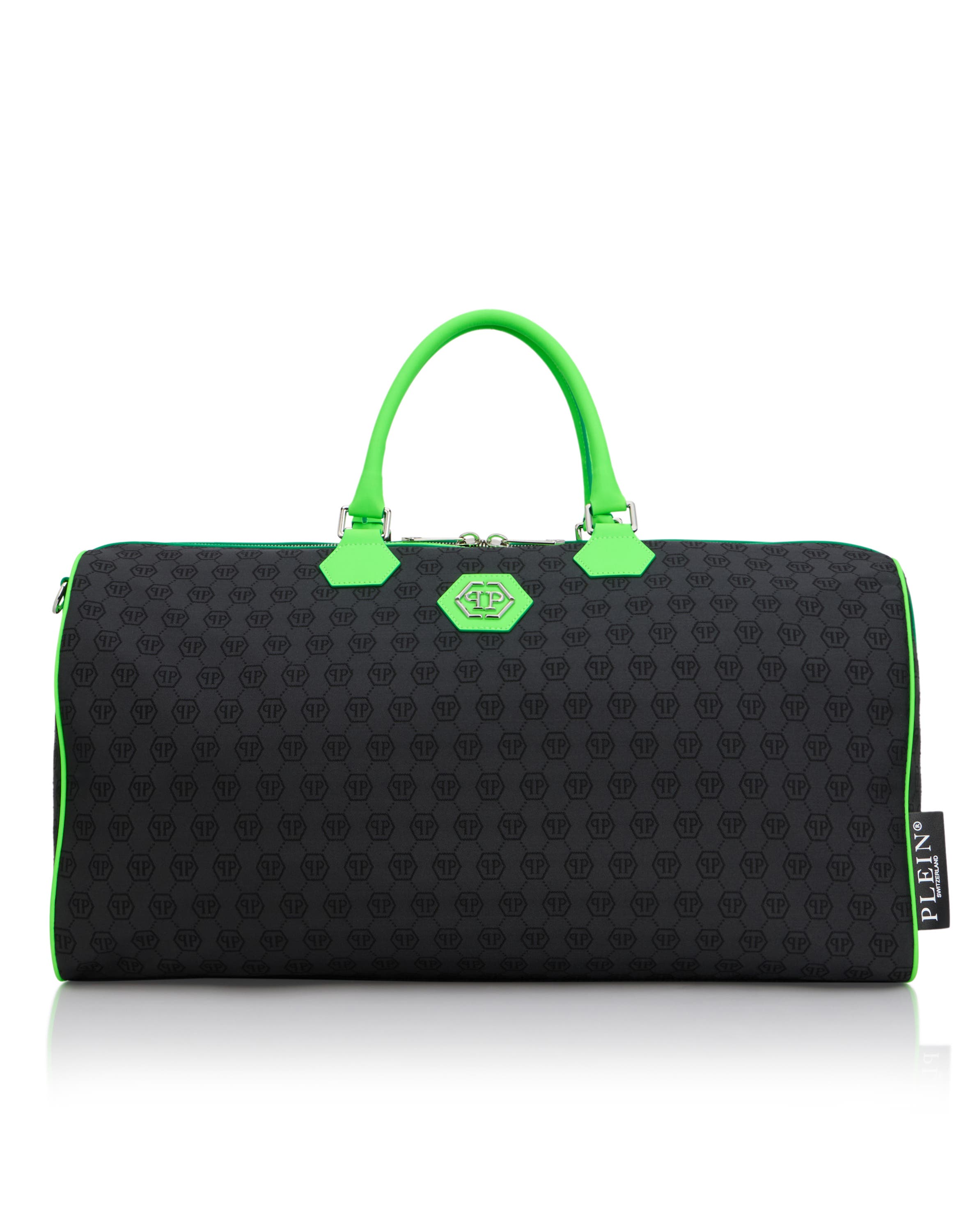 Weekend Bag Jacquard Monogram Men, Main, color, black+greenfluo