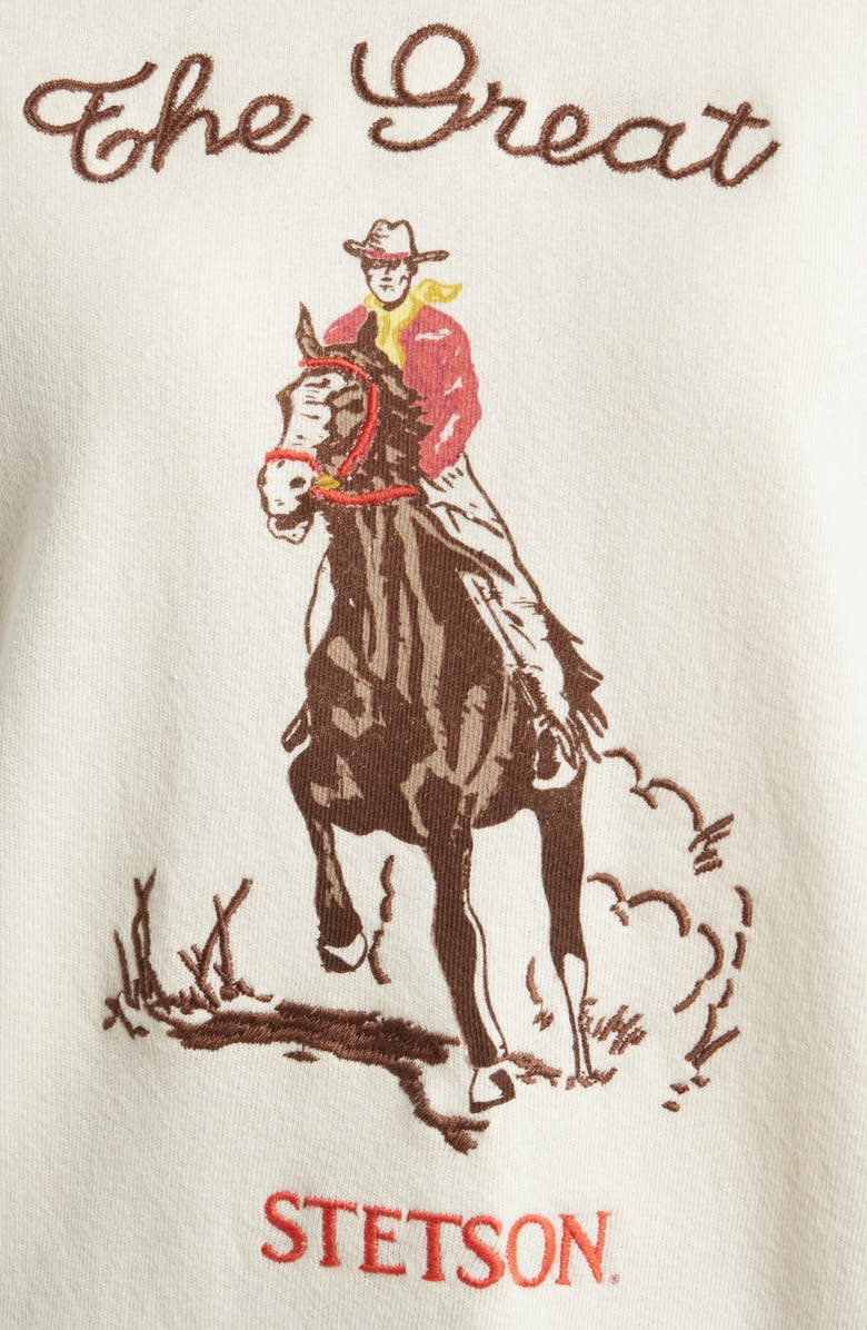 THE GREAT. & Stetson The College Sweatshirt Stetson Graphic Sweatshirt, Alternate, color, Washed White