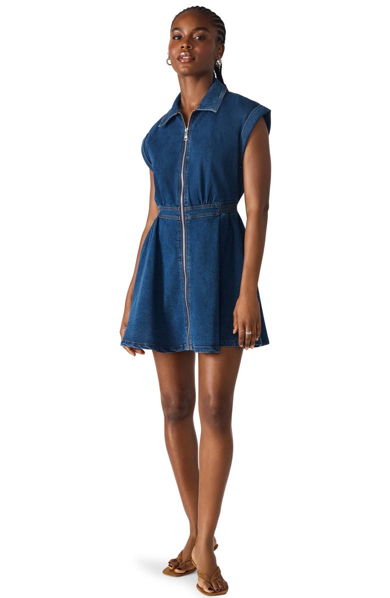 Steve Madden Tucker Cap Sleeve Denim Minidress, Alternate, color, Dark Blue