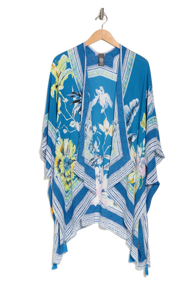 Tropical Blooms Ruana, Alternate, color, BLUE