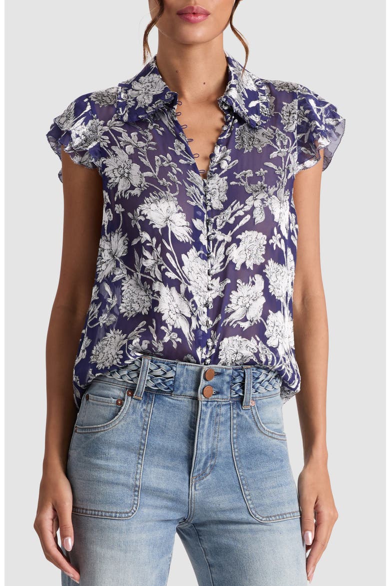 Layered Ruffle Sleeve Shirt, Main, color, BLOOMING WILD INDIGO