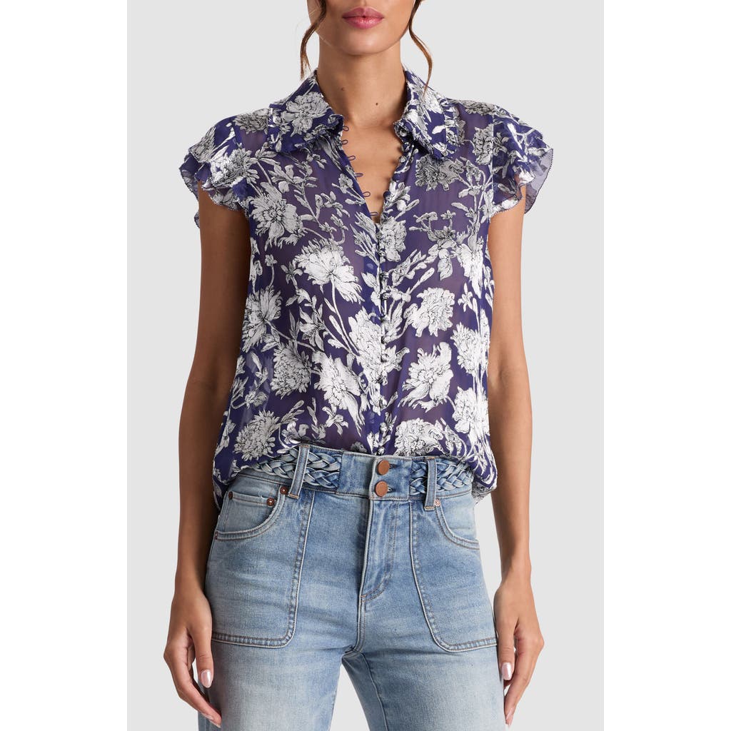 Alice And Olivia Martel Flutter-sleeve Blouse In Multi