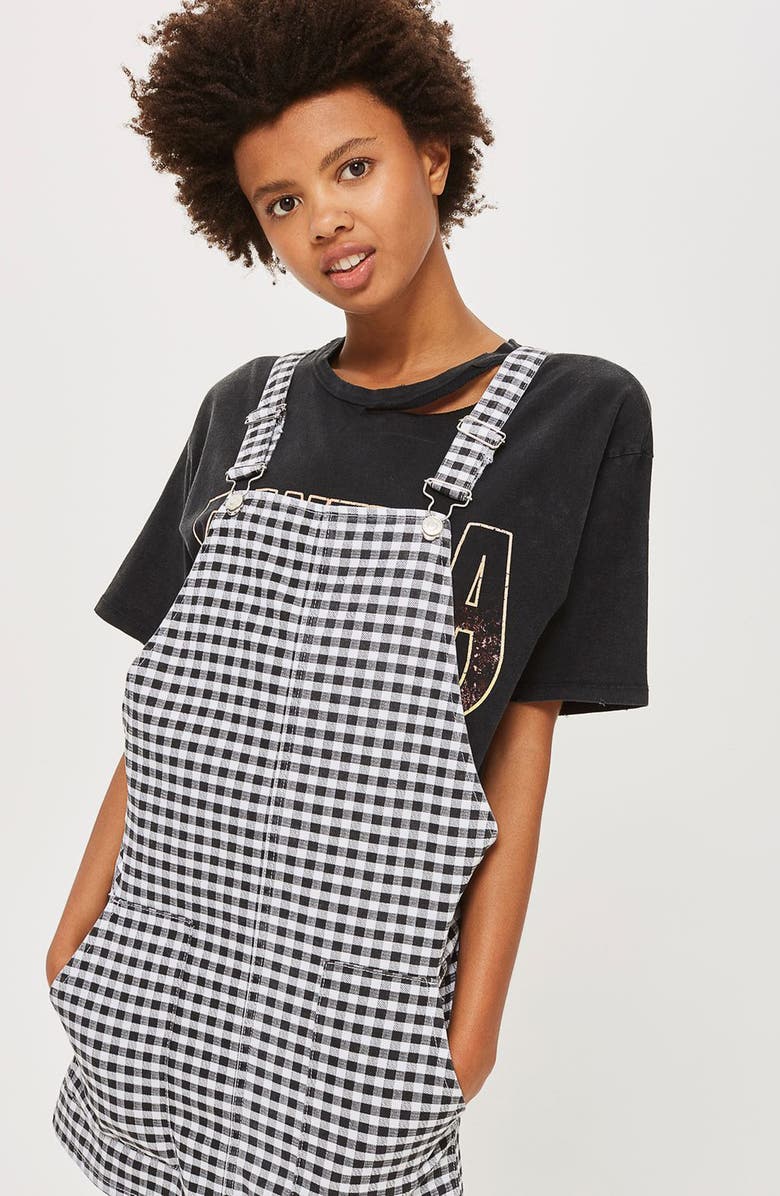 Topshop Gingham Pinafore Dress, Alternate, color, 