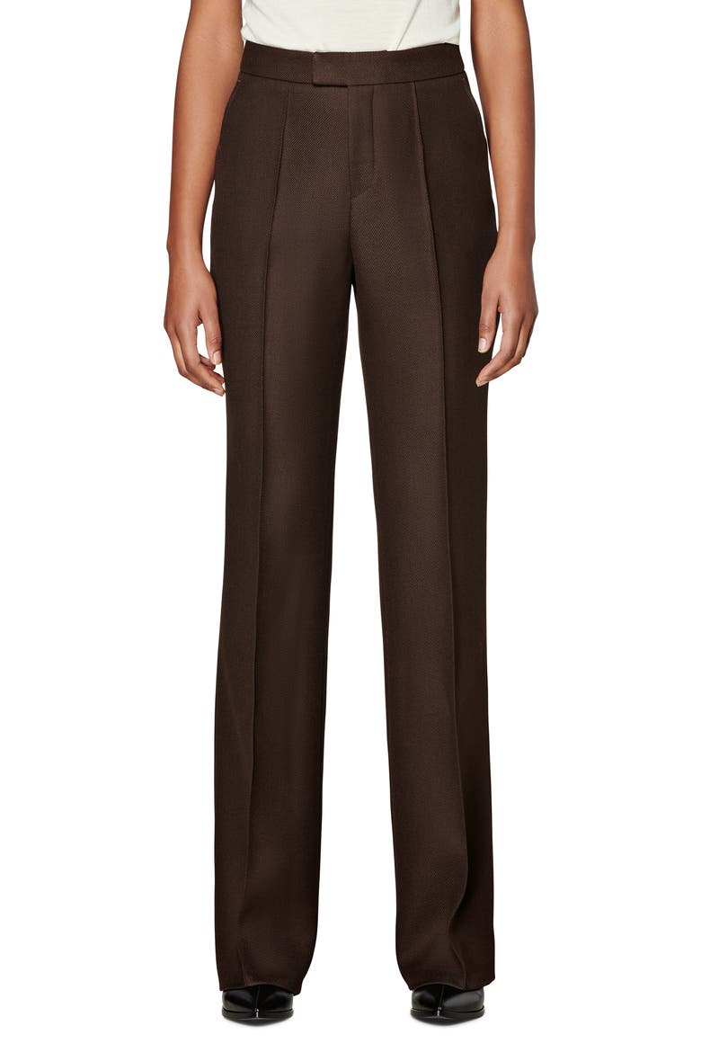 Ally Pintuck Seam Wool Trousers, Main, color, CHOCOLATE